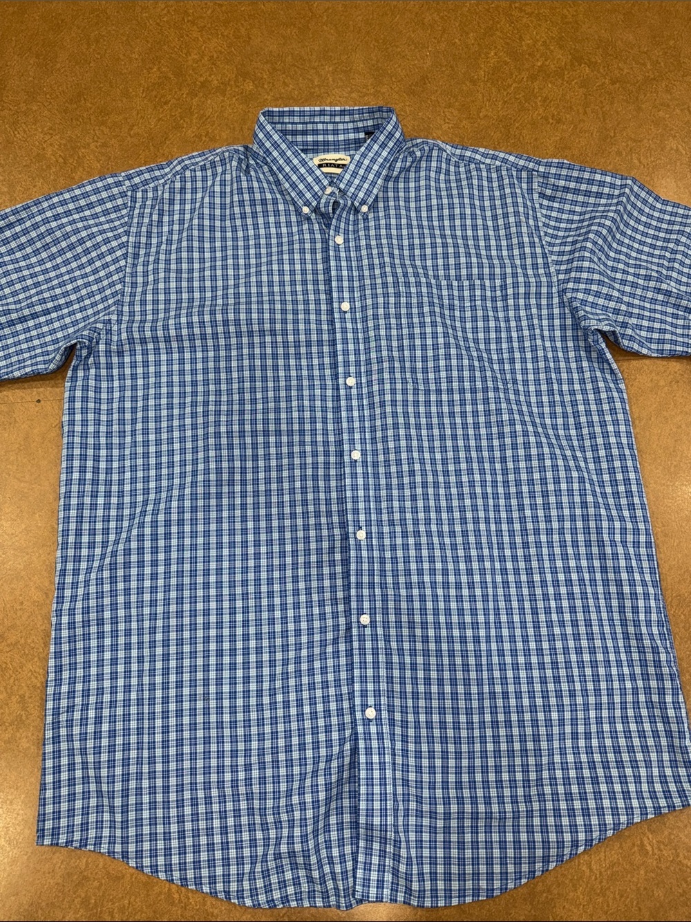 Wrangler Riata Men's Blue Checked Short-Sleeve Button-Down Shirt • 3XL-Tall